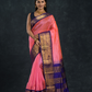 Pure handloom Korvai Silk Cotton Saree in Magenta Pink with Purple Border - 002