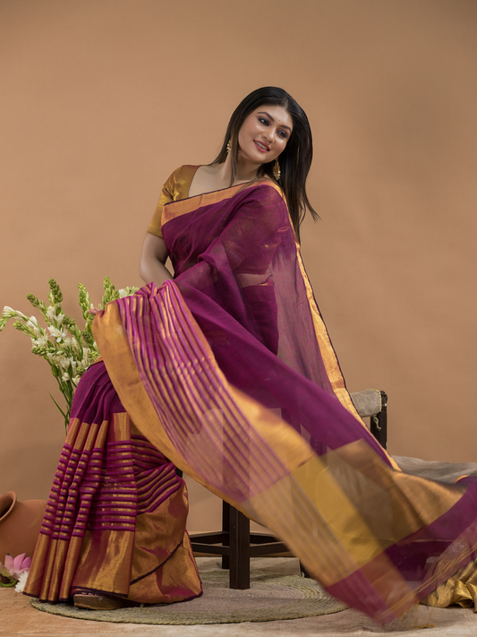 Tissue Silk Saree In Brick Red  030