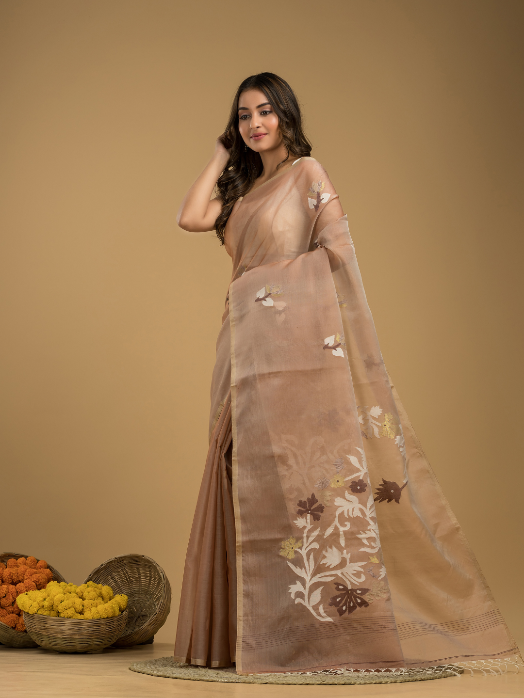 Jamdani Saree With Light Brown - 022