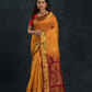 Korvai Saree Mayil Chakram with Zari Checks Golden Yellow and Dark Red Border - 144