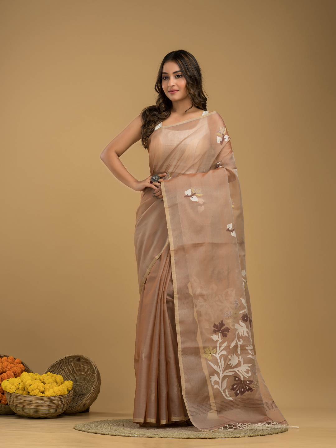 Jamdani Saree With Light Brown - 022