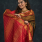 Korvai Saree with small buttas Forest Green And Golden Red Border - 157