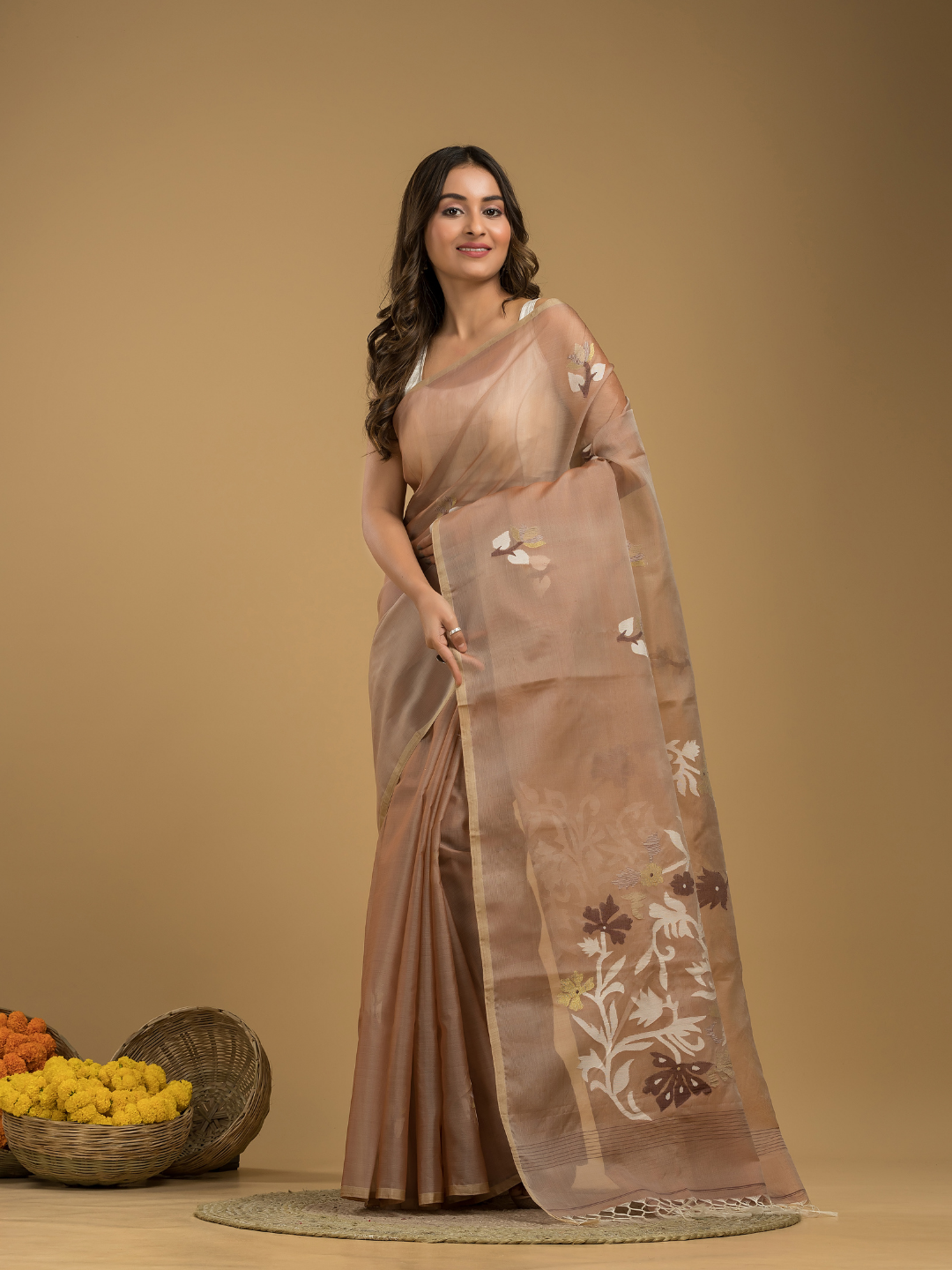 Jamdani Saree With Light Brown - 022