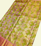 Leafy Green and Baby Pink with Golden Border Kanjivaram Saree -045