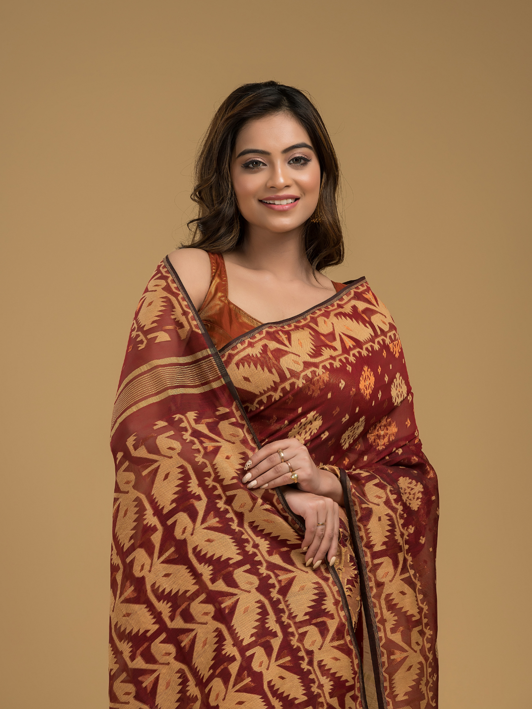 Umber Brown Cotton Silk Jamdani Saree - 022