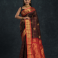 Korvai Saree With Dark Brown and Golden Red Border - 123