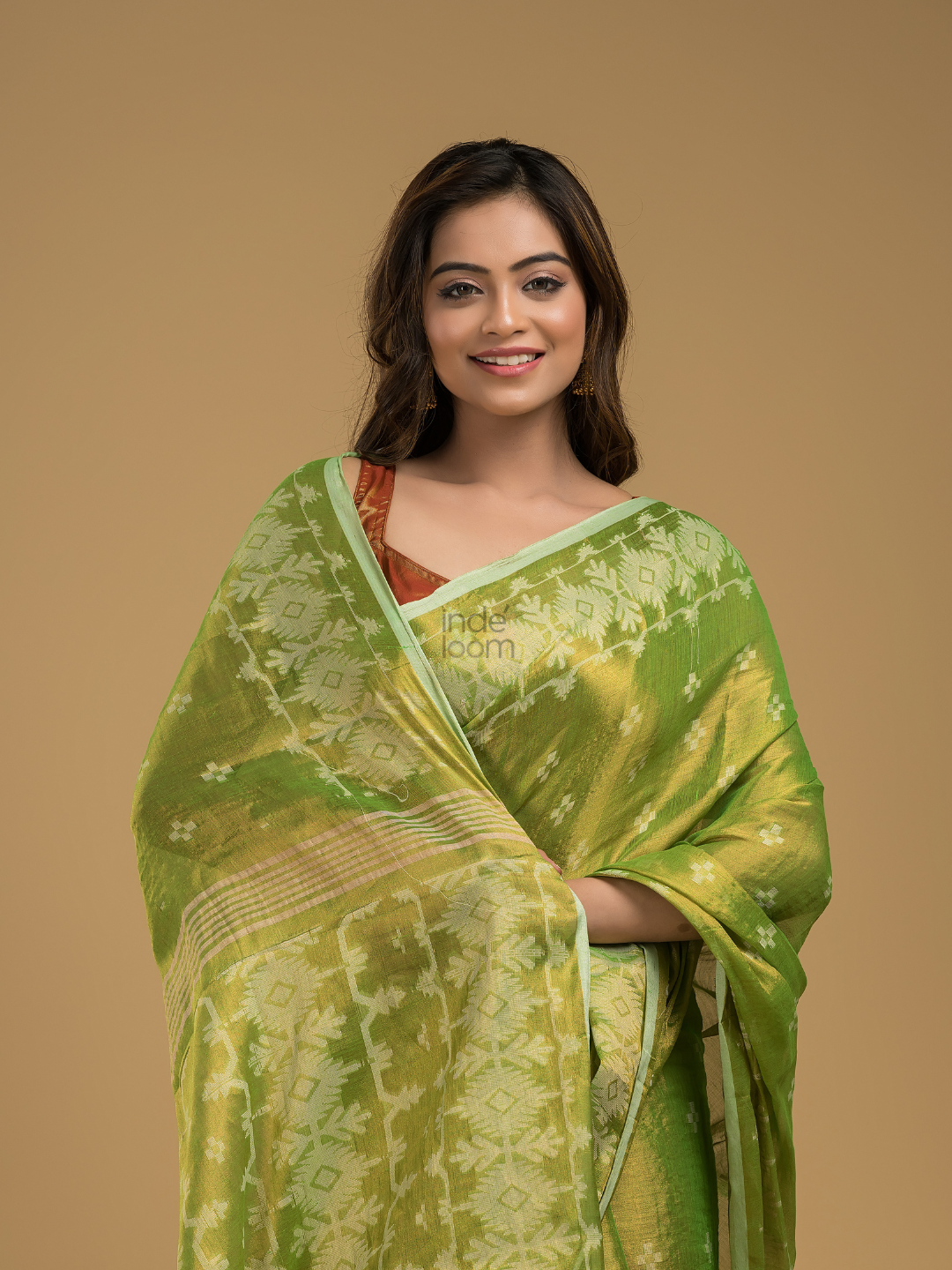 Jade Green Tissue  Silk Jamdani Saree - 002