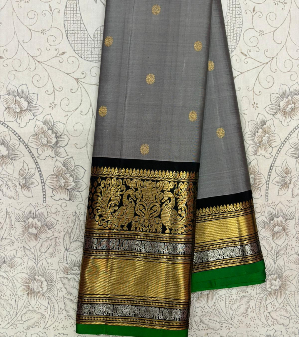 Wenge Brown and Black Golden Border Gadwal Silk Saree-073