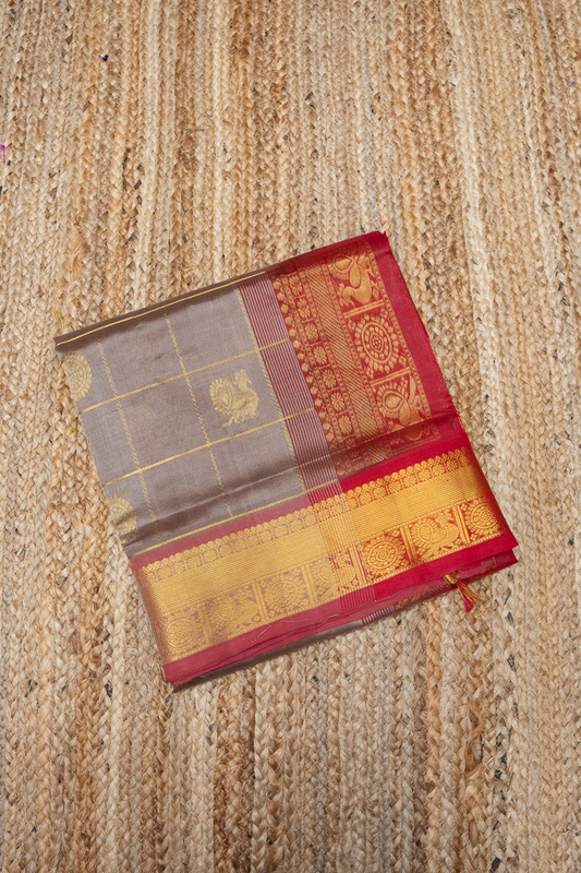 Beige Brown and Red Border  Korvai Saree -151