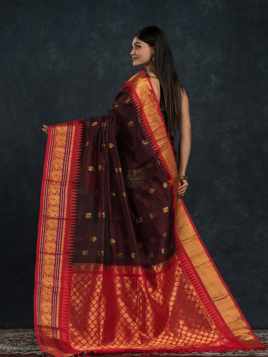 Ink Black and Red Border  Korvai Saree - 097