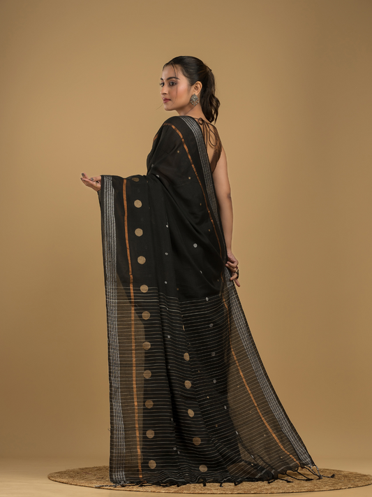 Ink Black Jamdani Saree - 037