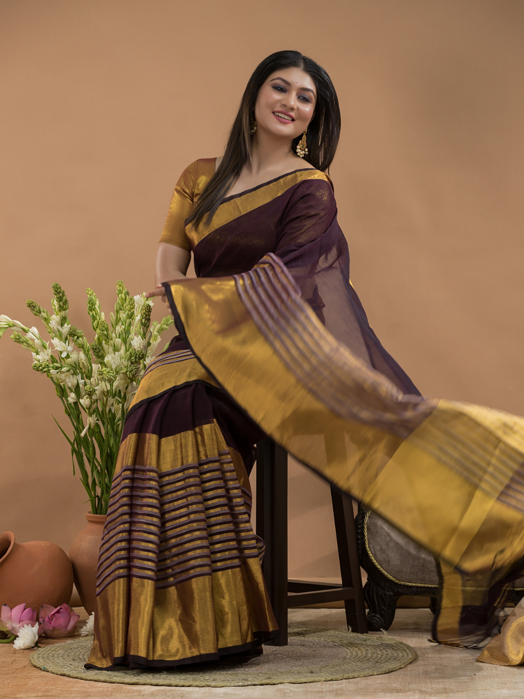 Coffee Brown Tissue Silk Saree-030