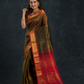 Korvai Saree with small buttas Forest Green And Golden Red Border - 157