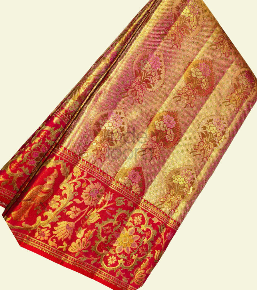 Marron Pink with Golden Designed Border Kanjivaram Saree-042