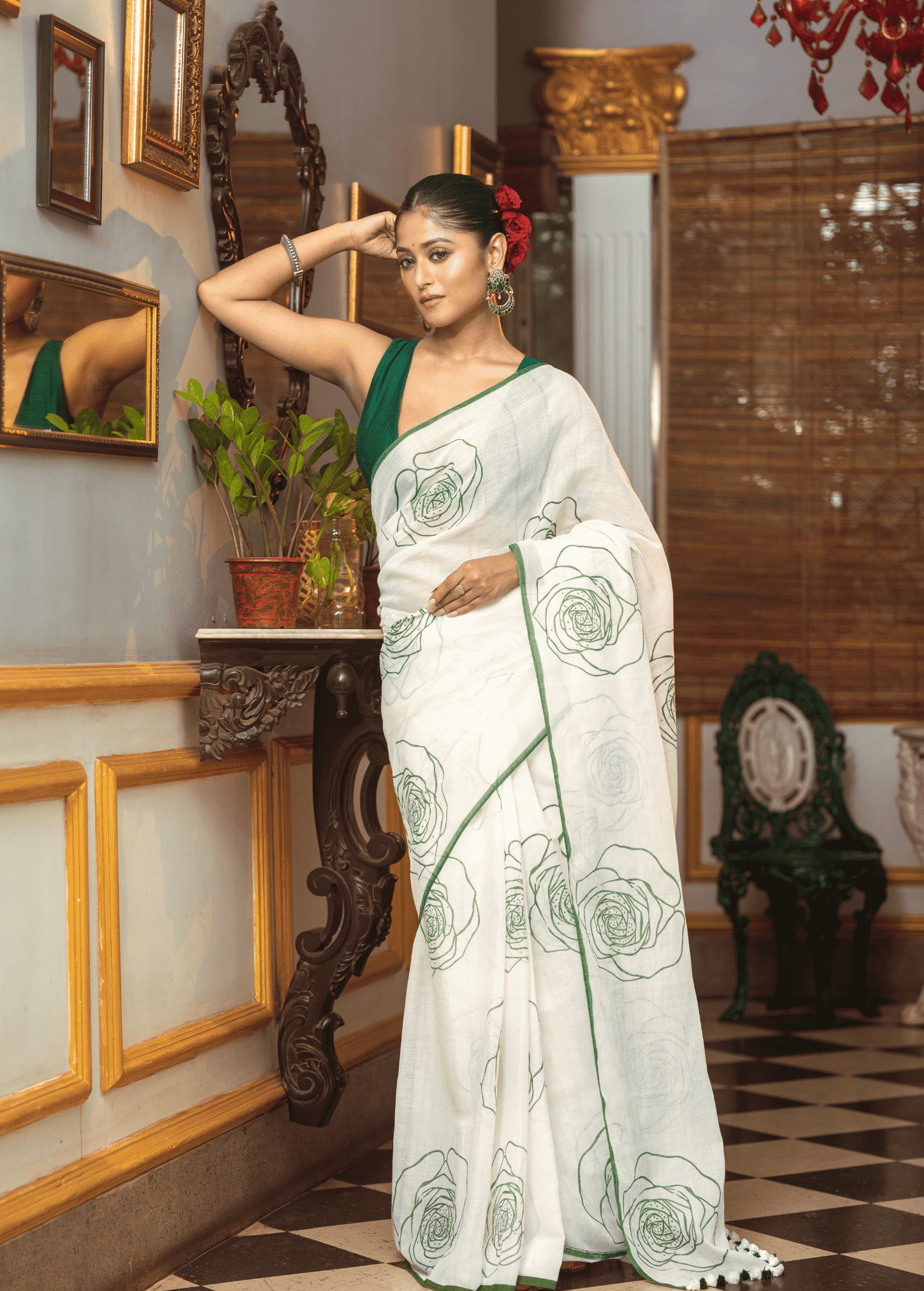 Lace White Mul Mul Cotton Saree - 037 - indeloom