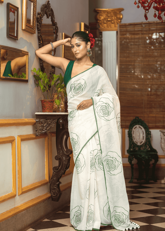 Lace White Mul Mul Cotton Saree - 037