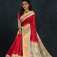 Korvai Saree in Hot Red and Ivory White Border - 001