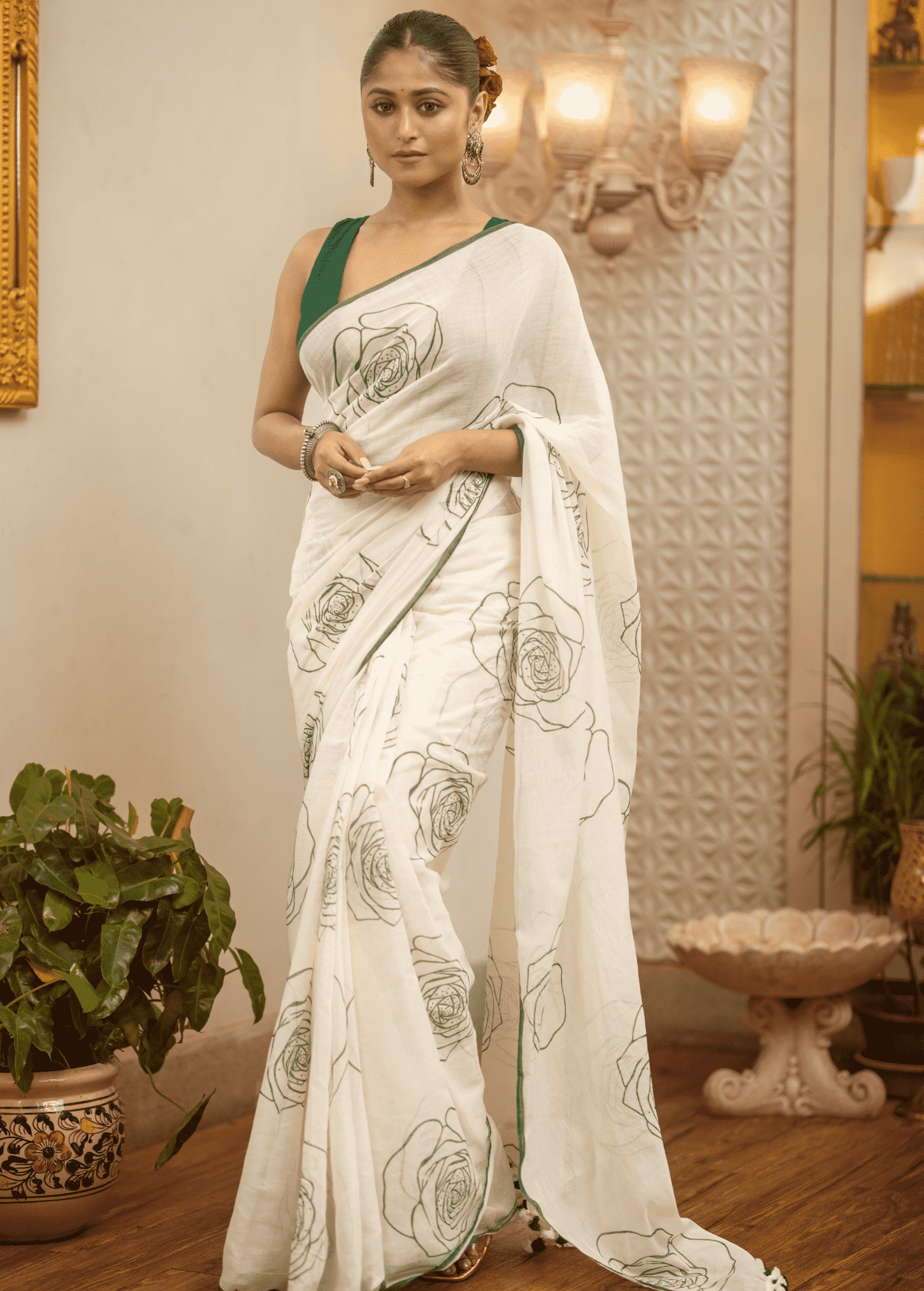 Lace White Mul Mul Cotton Saree - 037 - indeloom