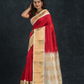 Korvai Saree in Hot Red and Ivory White Border - 001