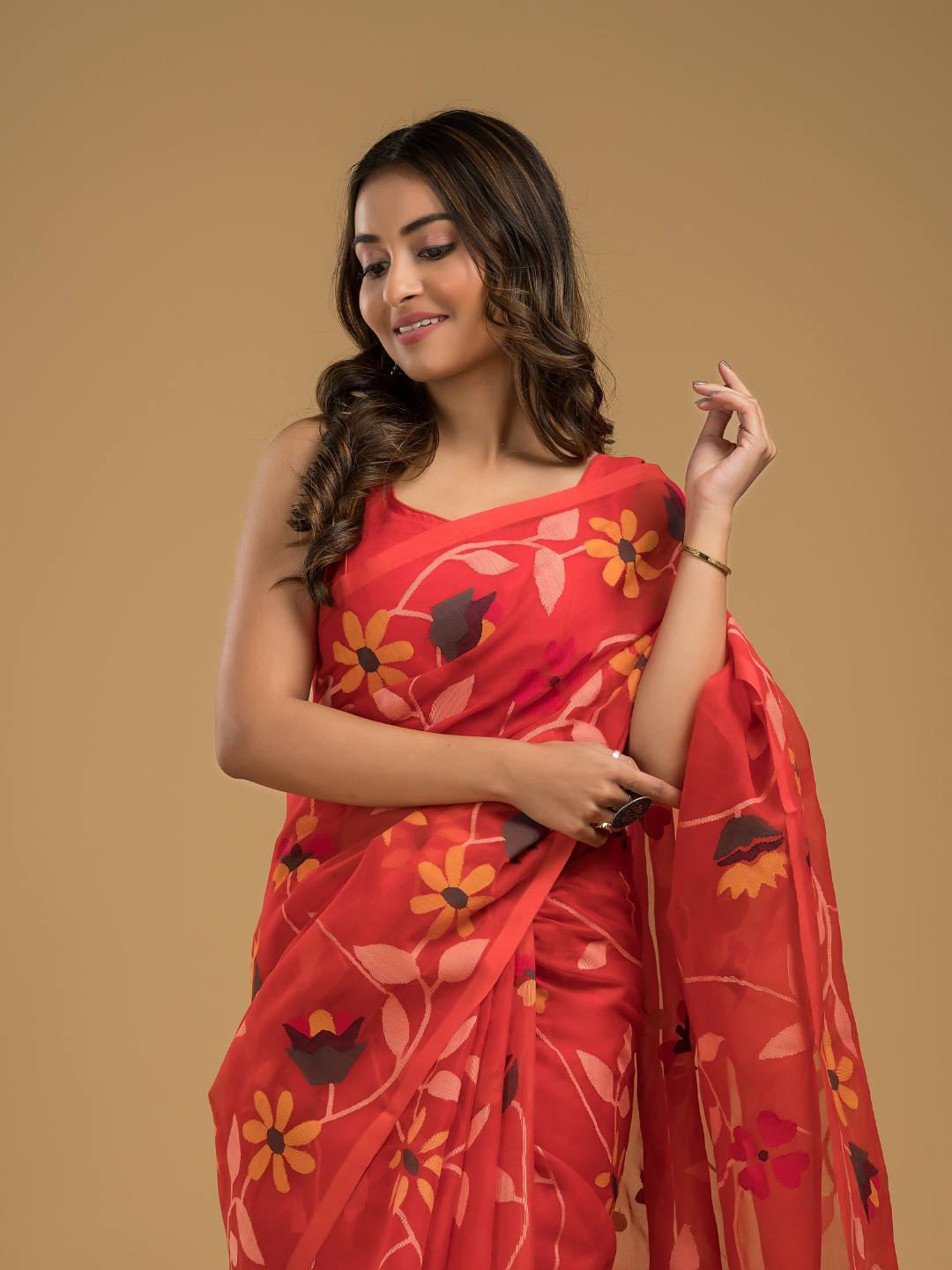 Jamdani Saree With Imperial Red - 024