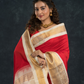 Korvai Saree in Hot Red and Ivory White Border - 001