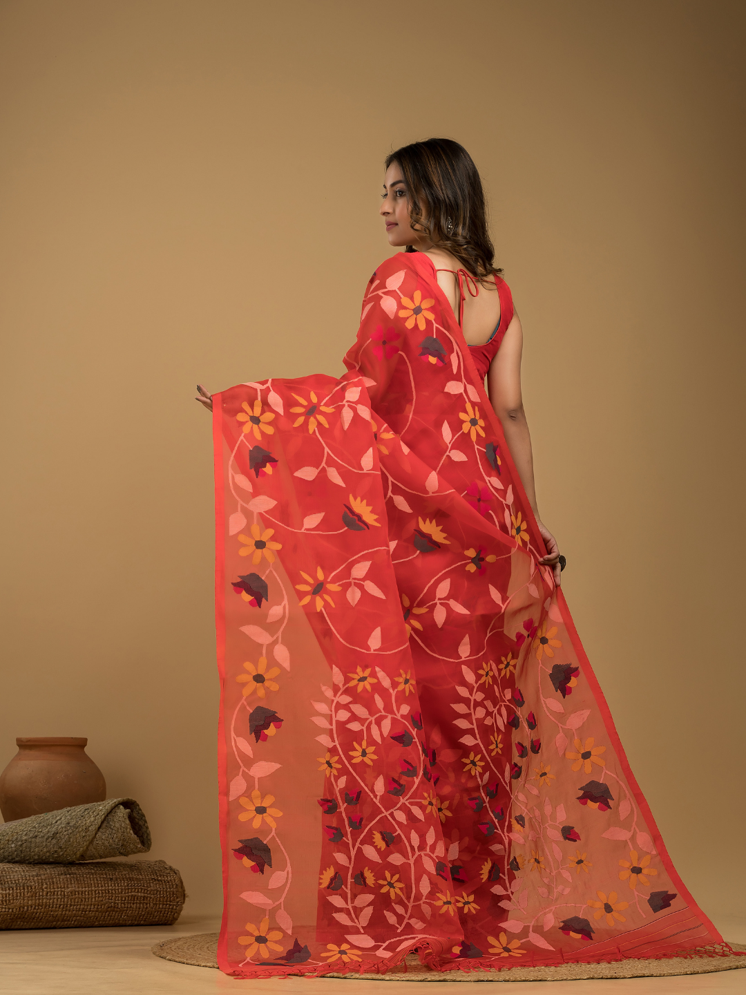 Jamdani Saree With Imperial Red - 024