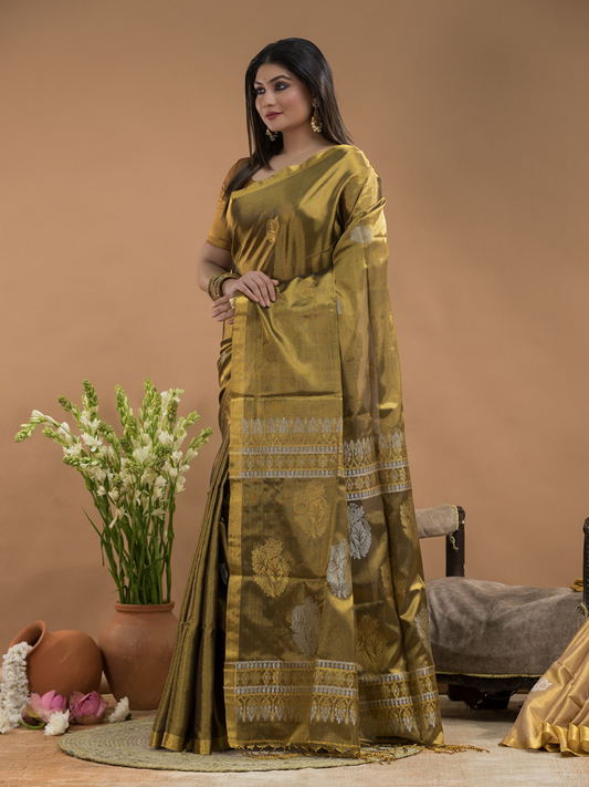 Army Green Tissue Silk Saree-028