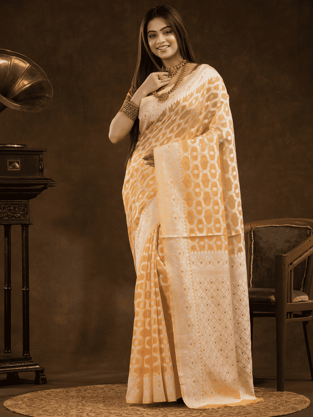 Pale Yellow Cotton Silk Saree - 010