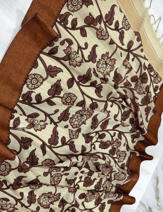 Bangalore Silk Pen kalamkari dupatta in Pale Brown -013