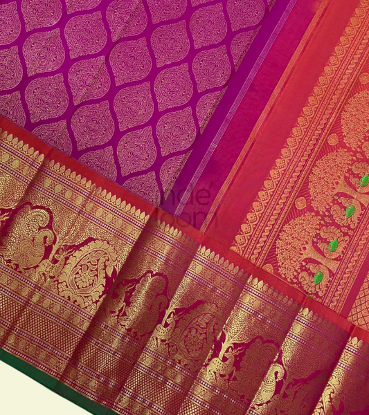 Soft Maroon and Gold Border Kanjivaram Silk Saree-010