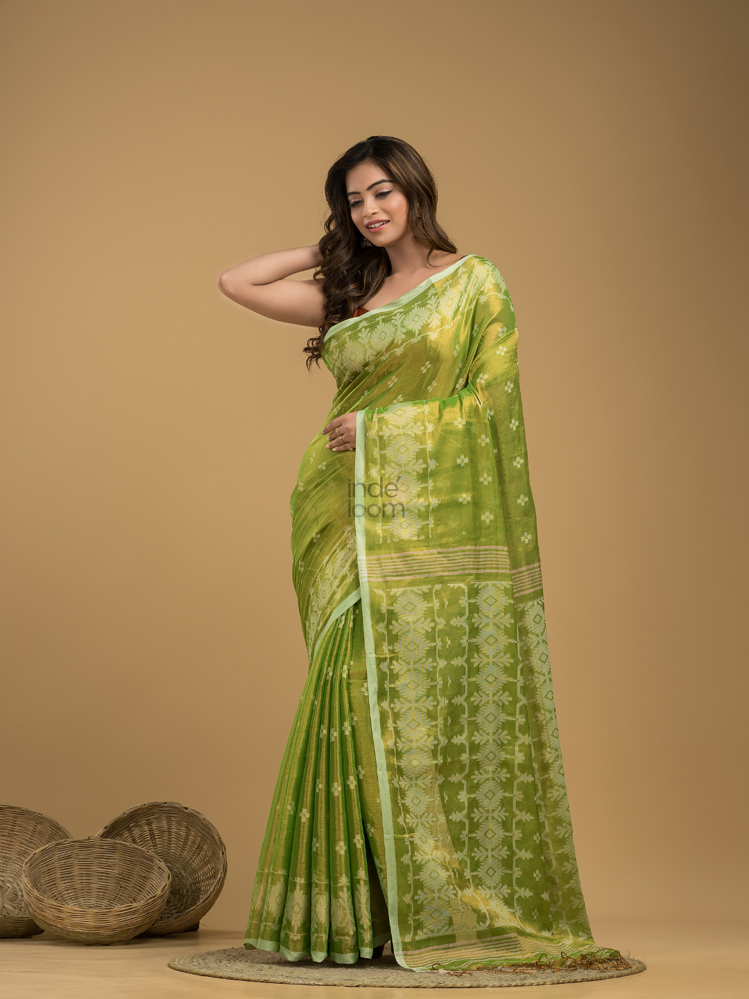 Jade Green Tissue  Silk Jamdani Saree - 002