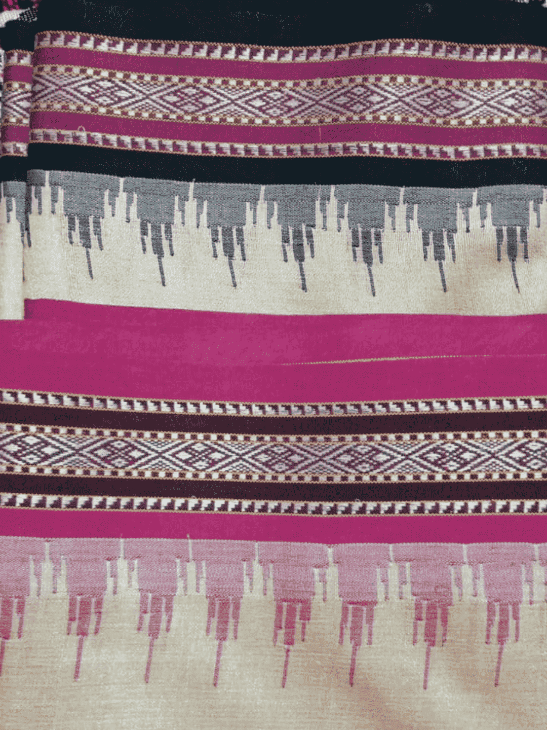 Beige & Black Pink Handloom Vidarbha Tussar Silk Saree with Multicolor Contrast Border -043 - indeloom