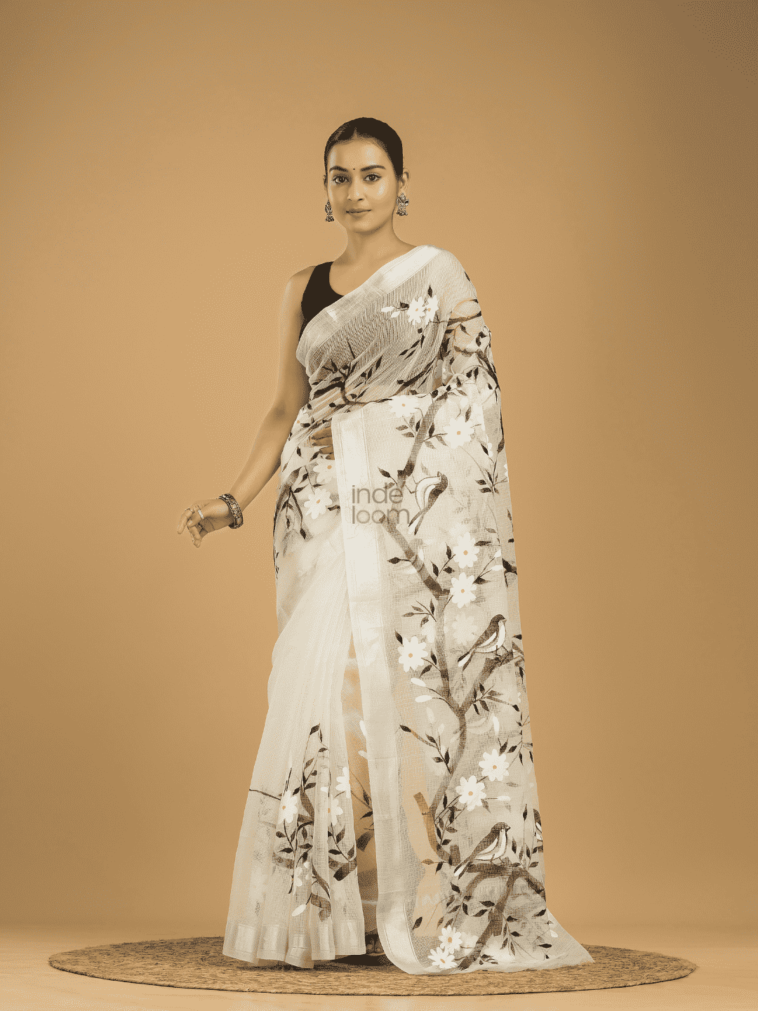 Kota Doria Handpainted  Saree With Lace White  - 003