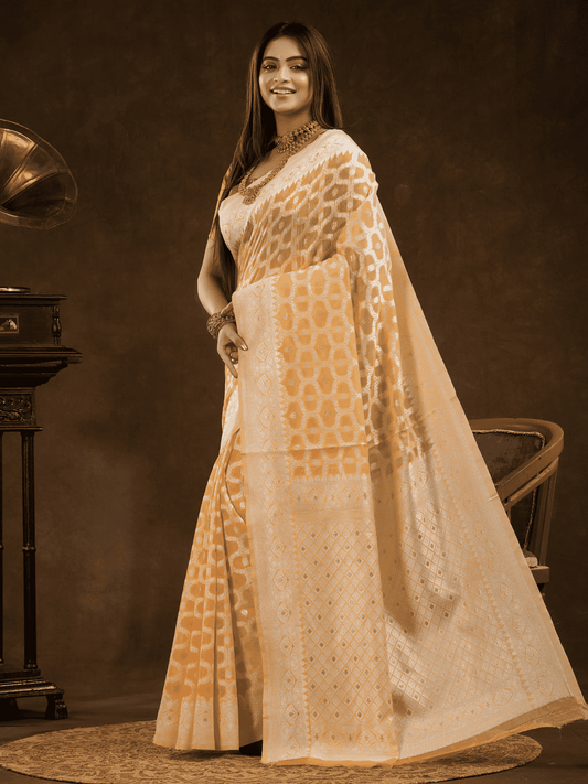 Chanderi Silk Floral Saree In Corn Yellow (Precision Looms) - 003