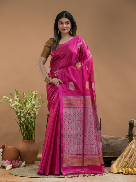 Hot Pink Tissue Silk Saree-028