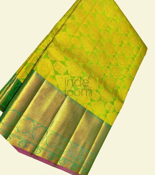 Lime Green with Golden Border Kanjivaram Saree-046