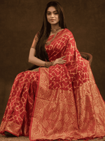 Chanderi Silk Woven Geometric Saree in Classic Red (Precision Looms) -012