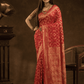 Chanderi Silk Woven Geometric Saree in Classic Red (Precision Looms) -012