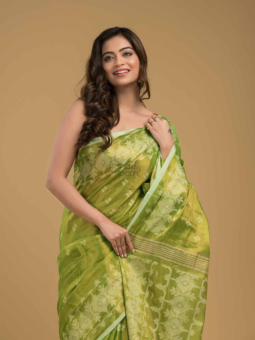 Jade Green Tissue  Silk Jamdani Saree - 002