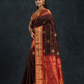 Korvai Saree With Dark Brown and Golden Red Border - 123