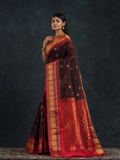 Ink Black and Red Border  Korvai Saree - 097