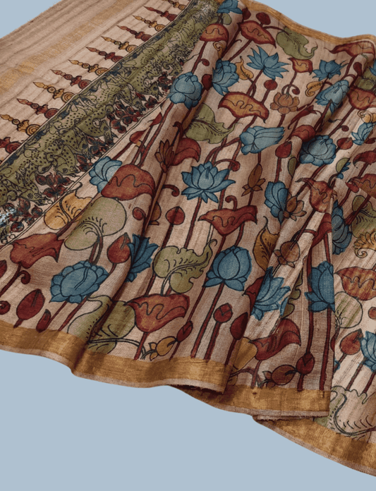 Pen Kalamkari Tussar Silk Dupatta in Desert Brown -028