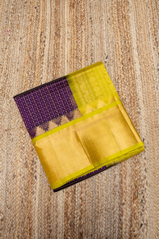 Wine Purple and Yellow Border Korvai Saree -152