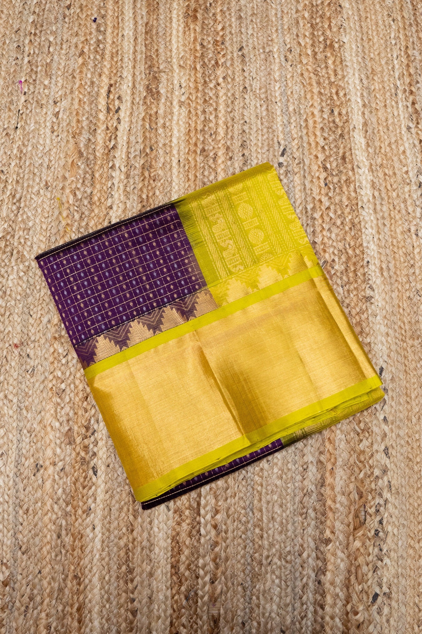 Korvai Saree Lakshadeepam with grand border - Wine Purple and Yellow Border - 152