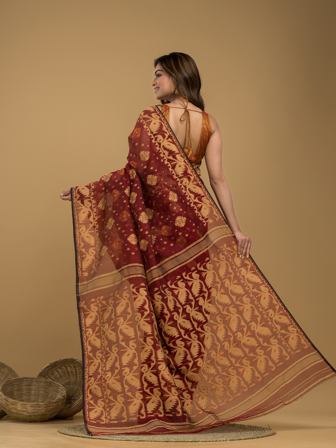 Umber Brown Cotton Silk Jamdani Saree - 022