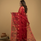 Muslin Jamdani Saree With Chilli Red - 026