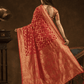 Chanderi Silk Woven Geometric Saree in Classic Red (Precision Looms) -012