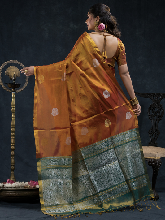 Burnt Orange  Tissue Silk Saree-027