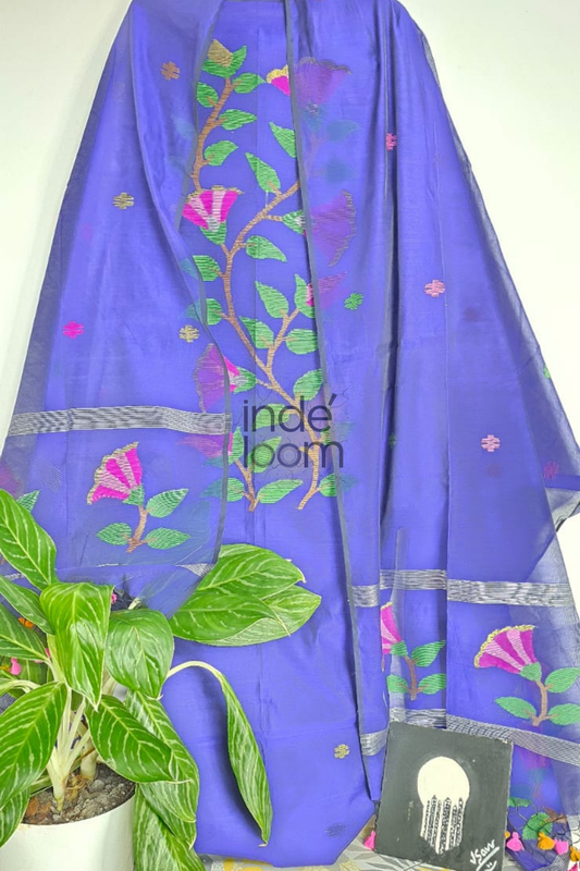 Muslin Jamdani 2 Piece Set Kurti & Dupatta With Blueberry Blue-233