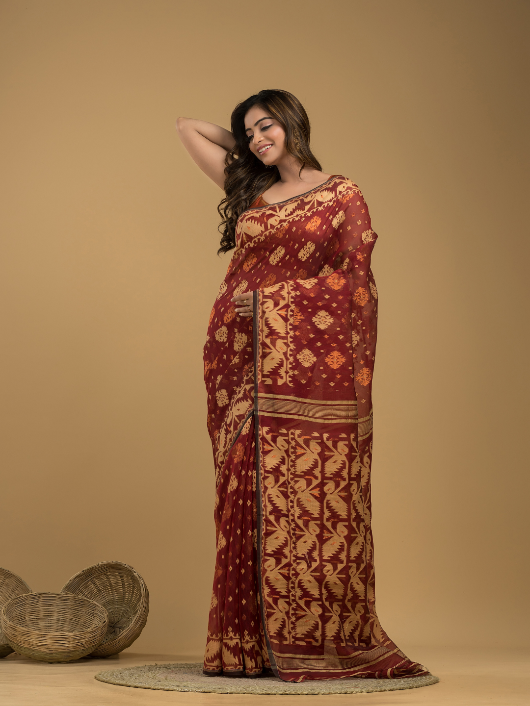 Umber Brown Cotton Silk Jamdani Saree - 022